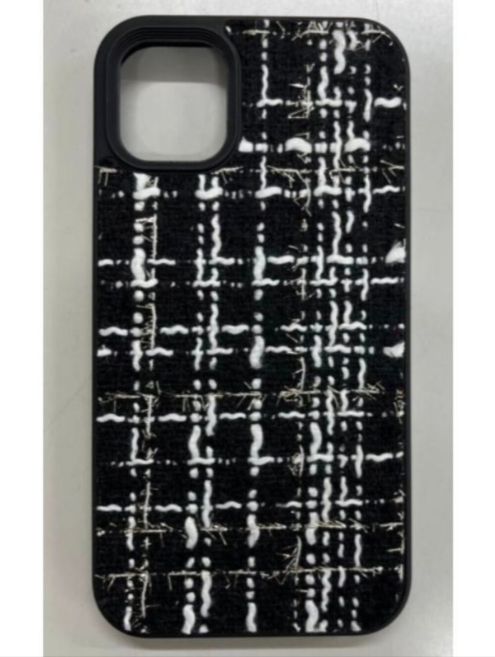 NWT Black & White Tweed Fabric iPhone 14 Pro Case Chic